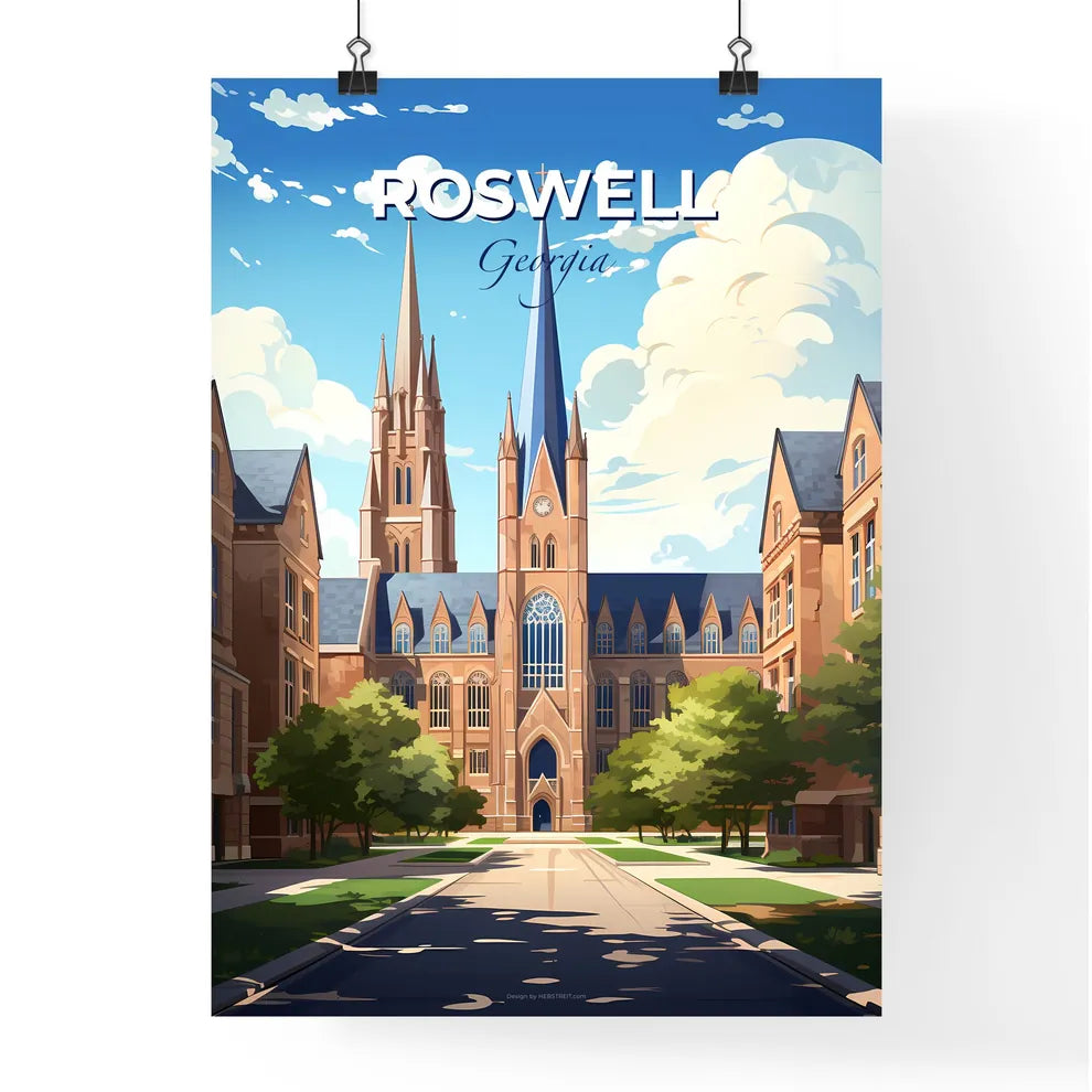 Roswell, Georgia, A Poster of a large building with a clock tower and trees Default Title