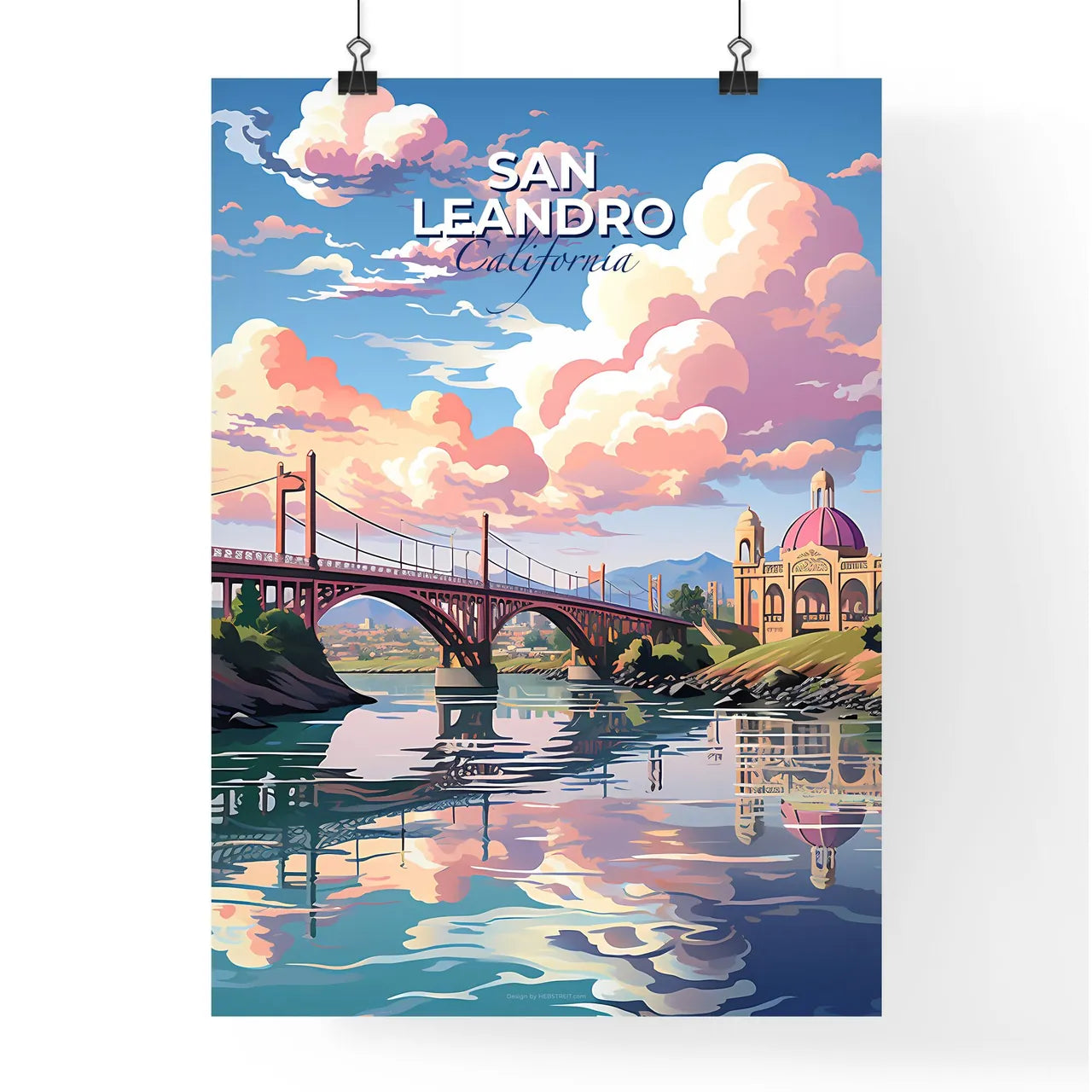 San Leandro, California, A Poster of a bridge over a river with a building and a dome Default Title