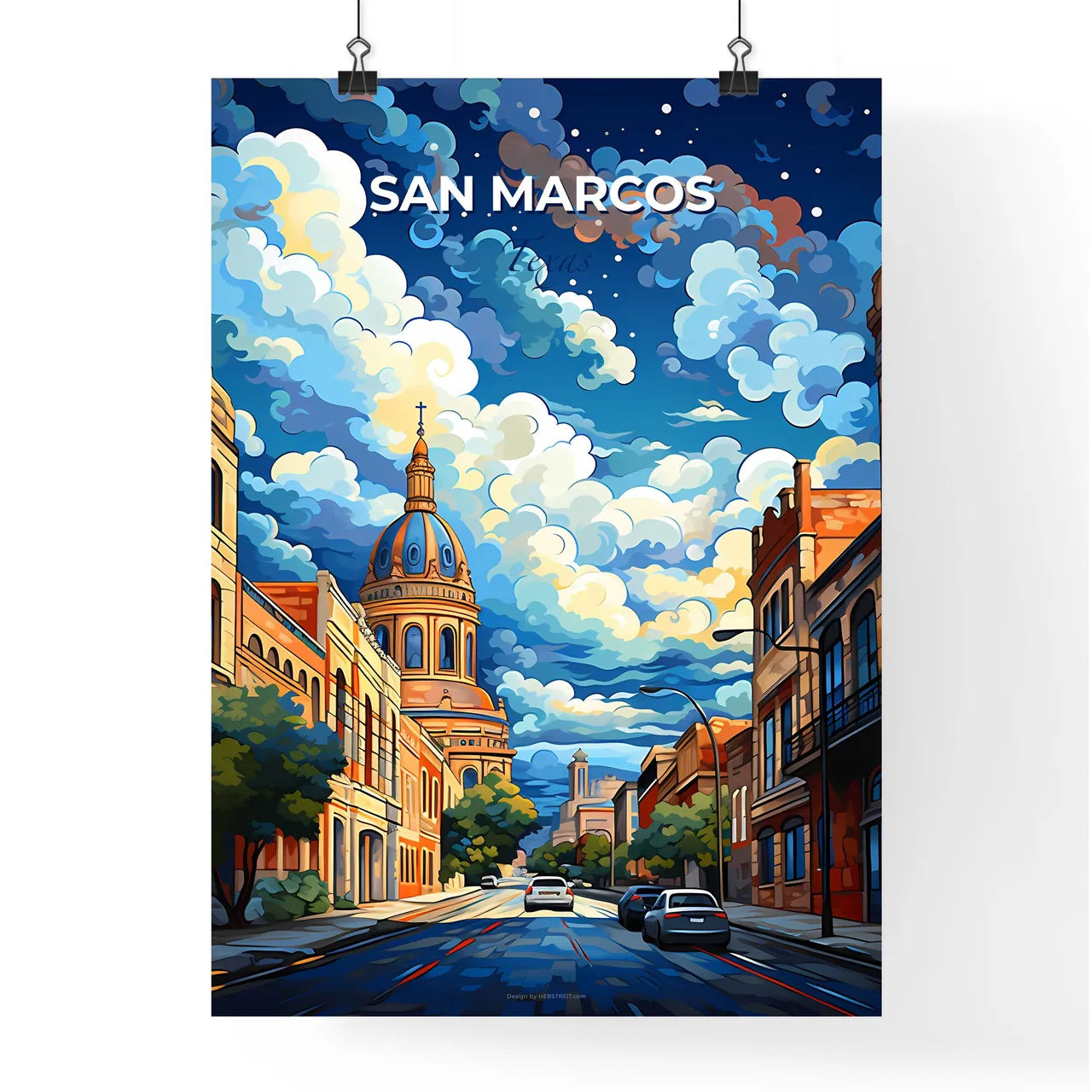 San Marcos, Texas, A Poster of a street with cars and buildings Default Title
