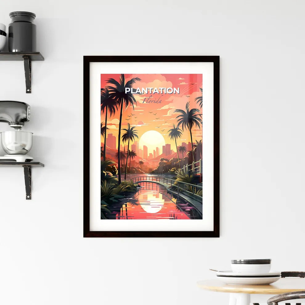 Plantation, Florida, A Poster of a sunset over a river with palm trees Default Title