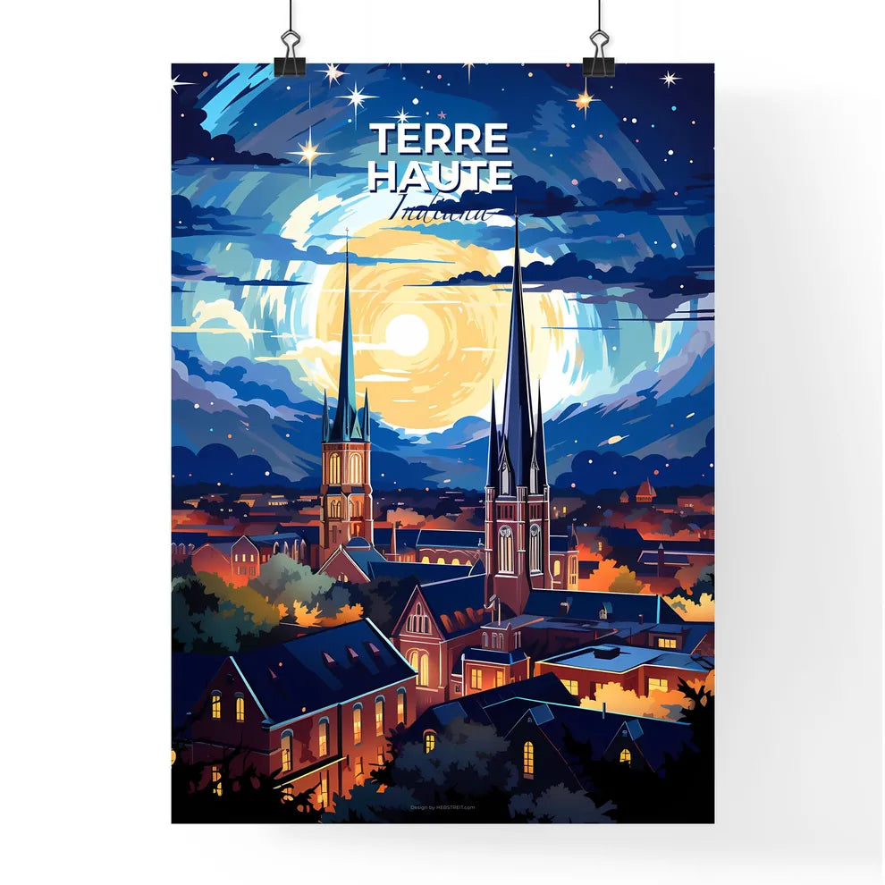 Terre Haute, Indiana, A Poster of a city with towers and trees and a moon in the sky Default Title