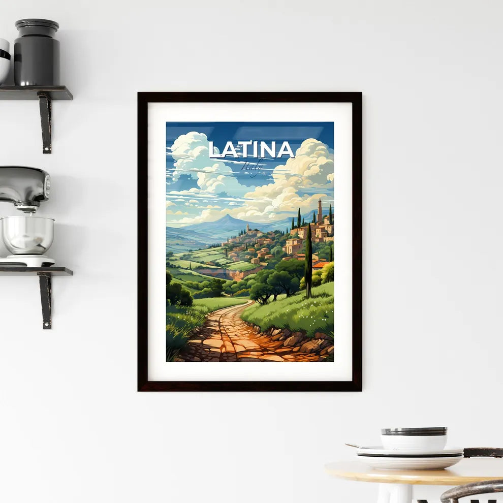 Latina, Italy, A Poster of a landscape with a road and trees and buildings Default Title