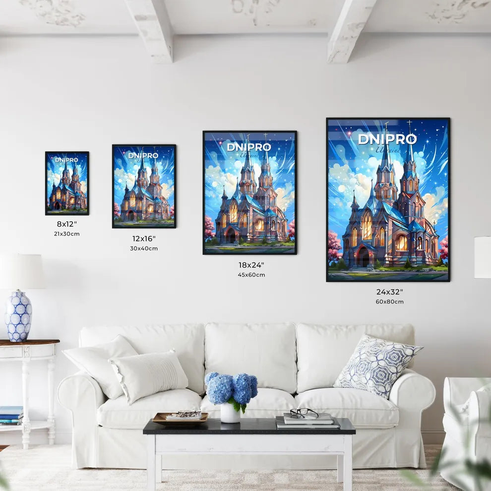 Dnipro, Ukraine, A Poster of a cartoon of a building with a tower and trees Default Title