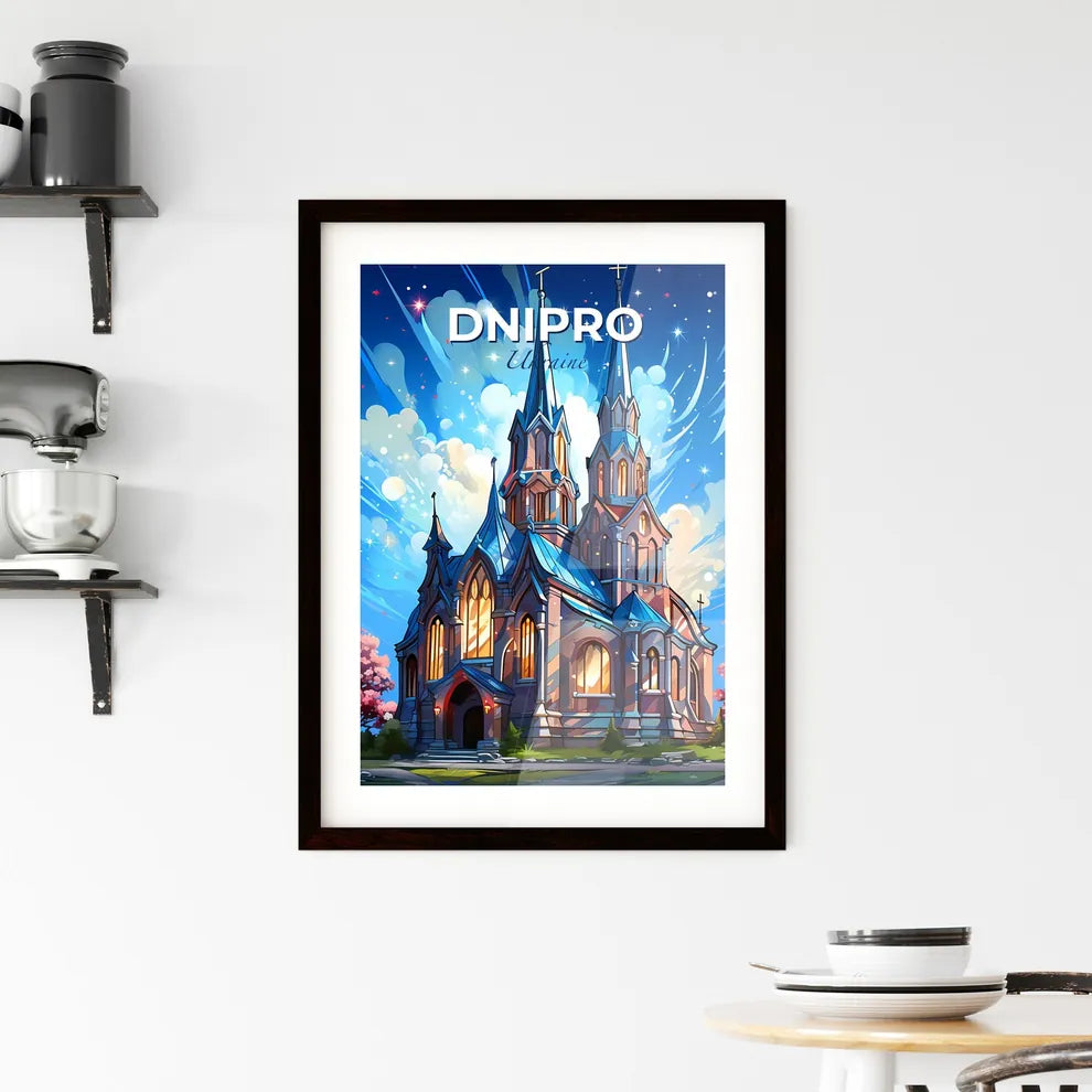 Dnipro, Ukraine, A Poster of a cartoon of a building with a tower and trees Default Title