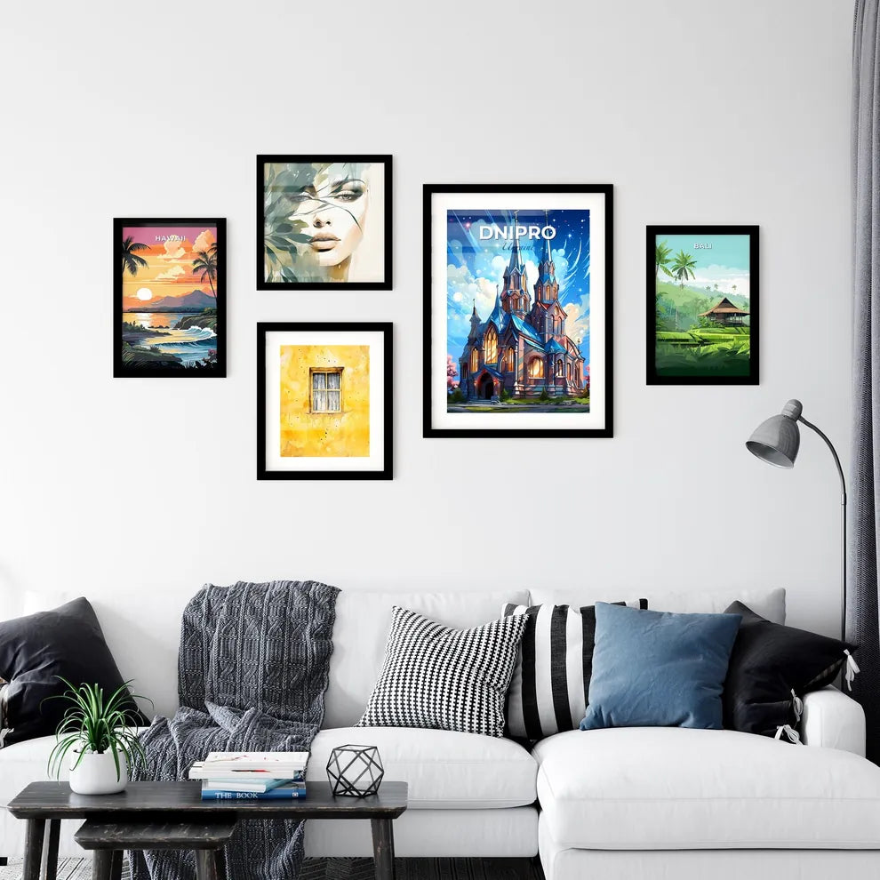 Dnipro, Ukraine, A Poster of a cartoon of a building with a tower and trees Default Title