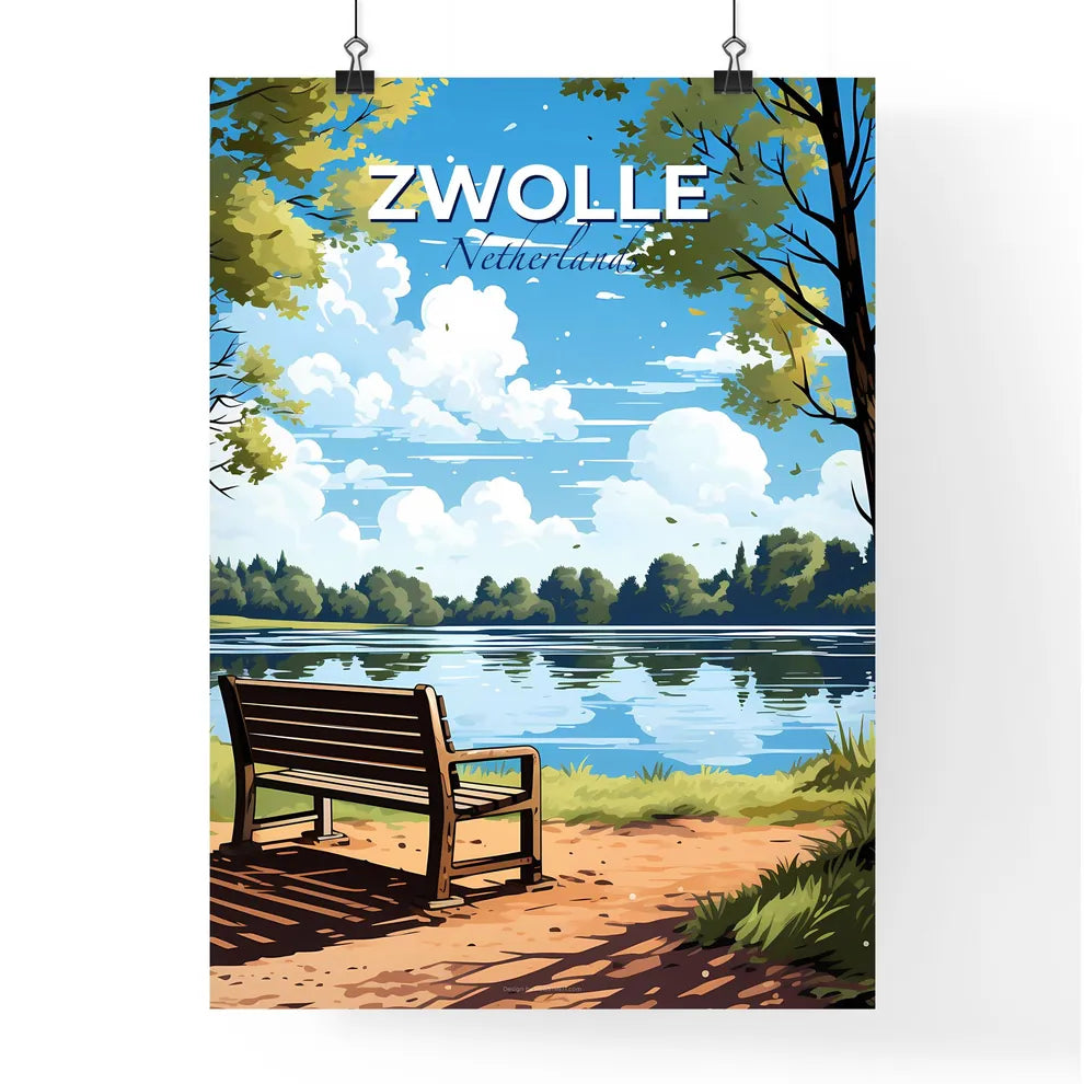 Zwolle, Netherlands, A Poster of a bench overlooking a lake Default Title