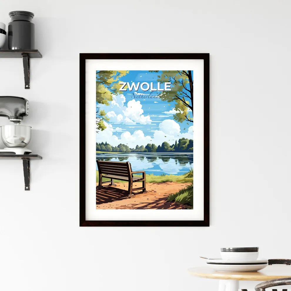 Zwolle, Netherlands, A Poster of a bench overlooking a lake Default Title