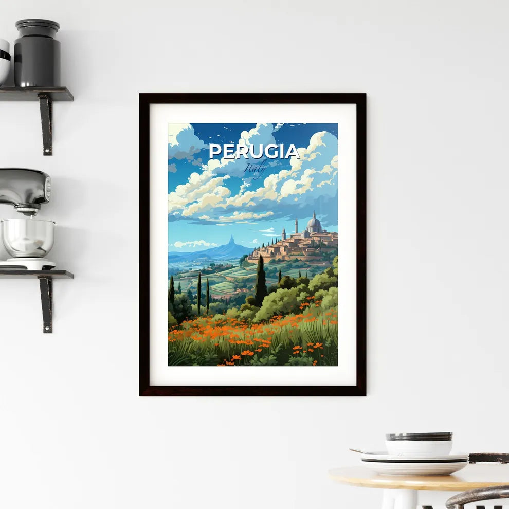 Perugia, Italy, A Poster of a landscape with a city and trees Default Title