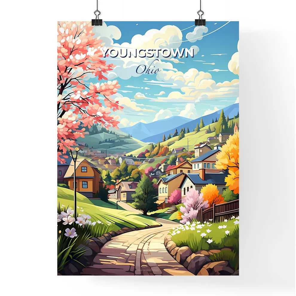 Youngstown, Ohio, A Poster of a landscape of a village with trees and flowers Default Title