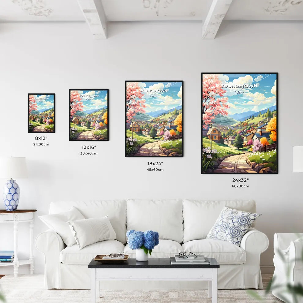Youngstown, Ohio, A Poster of a landscape of a village with trees and flowers Default Title