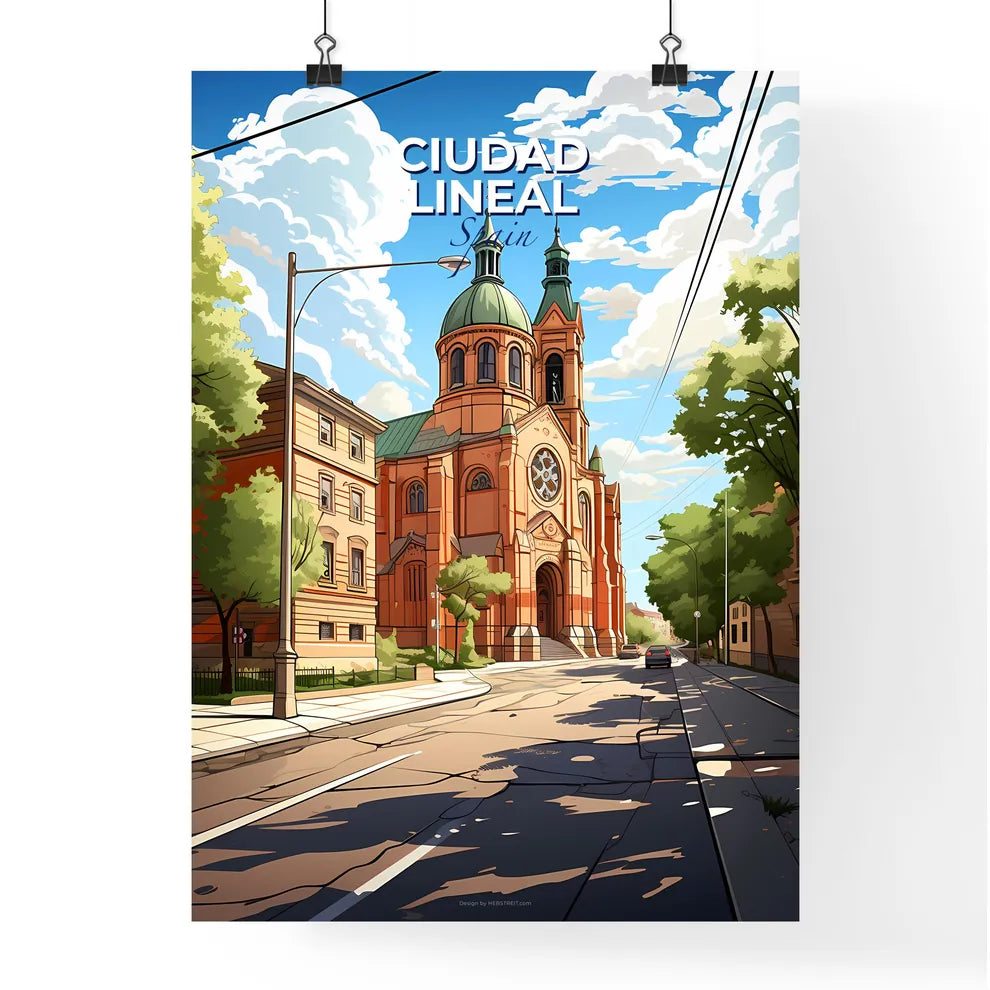 Ciudad Lineal, Spain, A Poster of a street with a building and trees Default Title