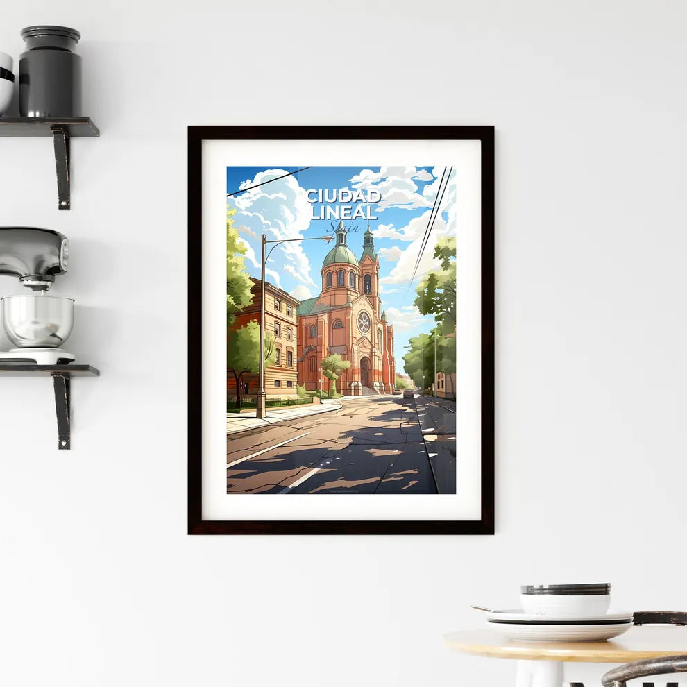 Ciudad Lineal, Spain, A Poster of a street with a building and trees Default Title