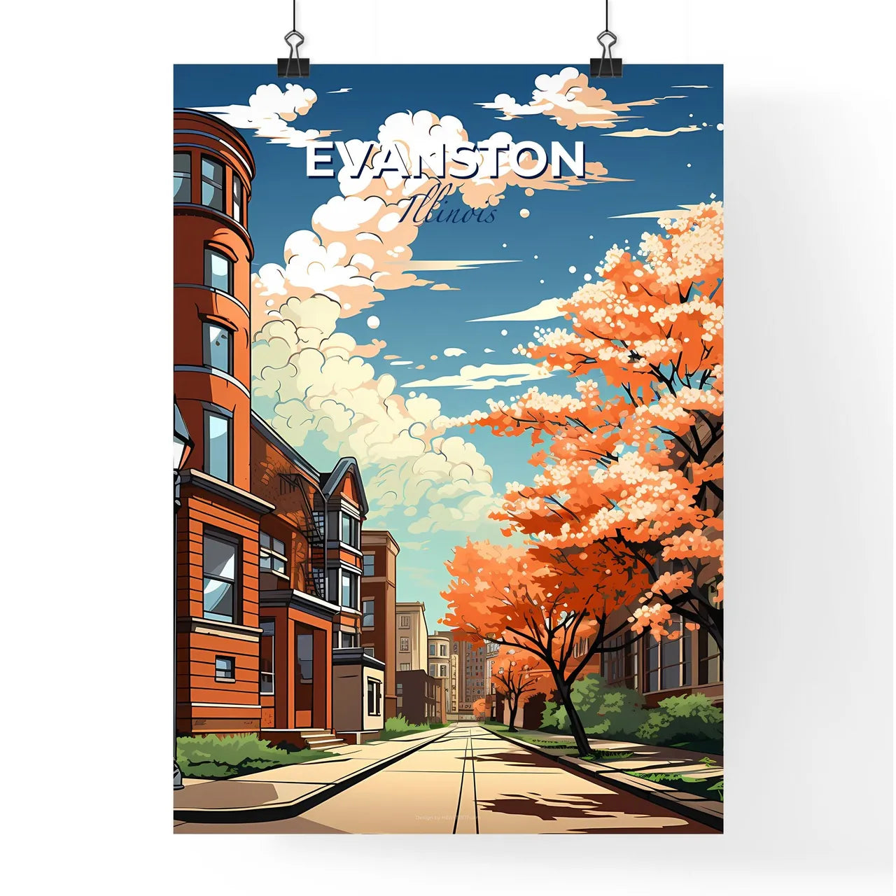 Evanston, Illinois, A Poster of a street with trees and buildings Default Title