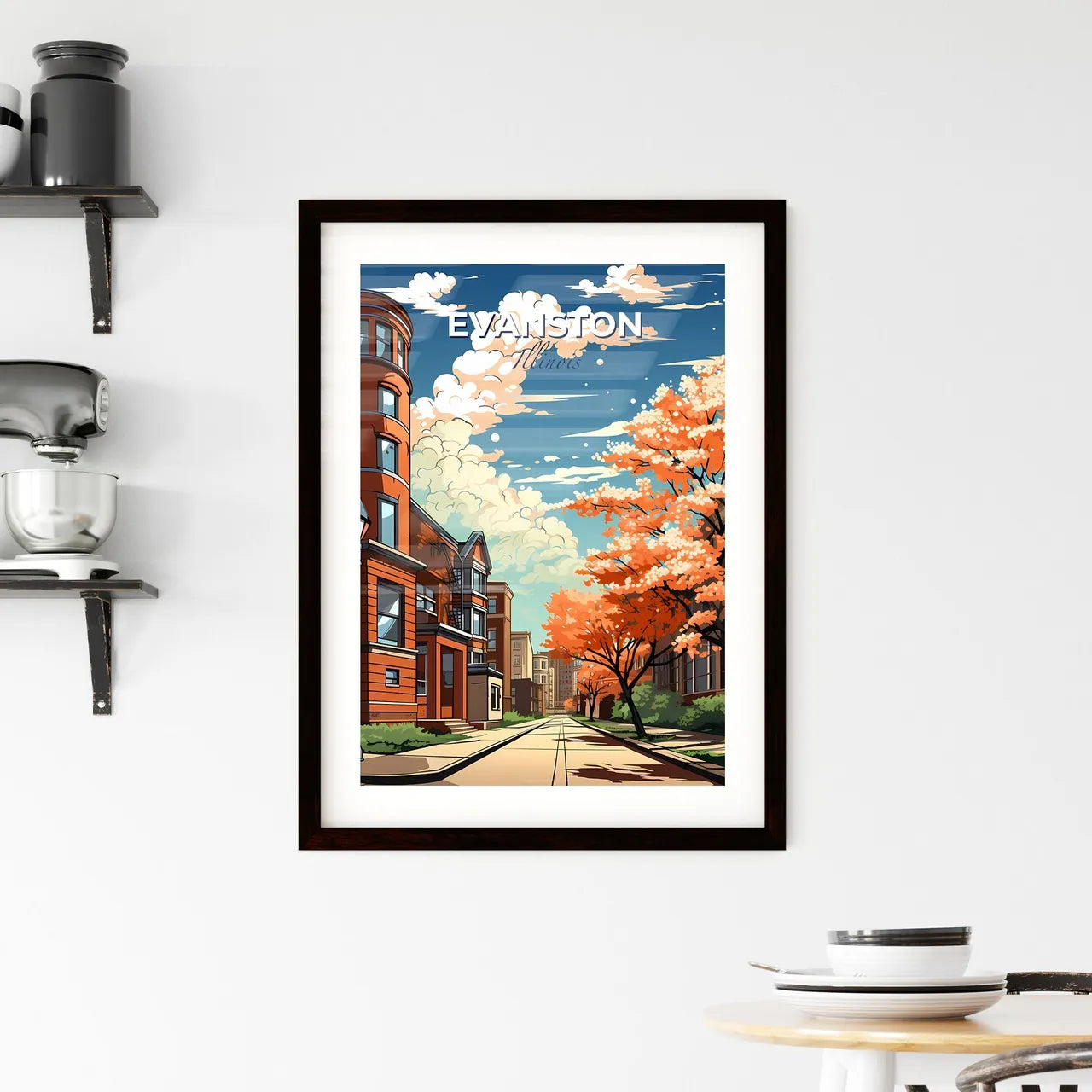 Evanston, Illinois, A Poster of a street with trees and buildings Default Title