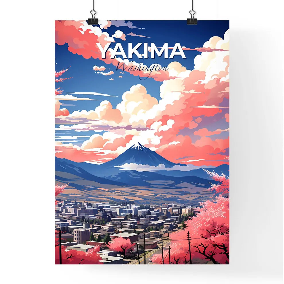 Yakima, Washington, A Poster of a landscape of a city with a mountain in the background Default Title