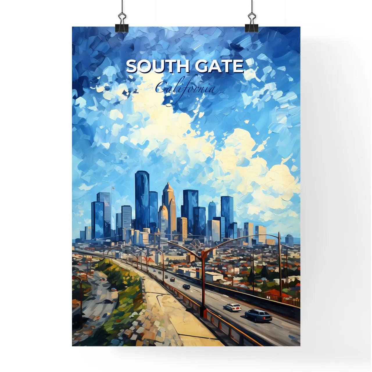 South Gate, California, A Poster of a cityscape with a highway and buildings Default Title