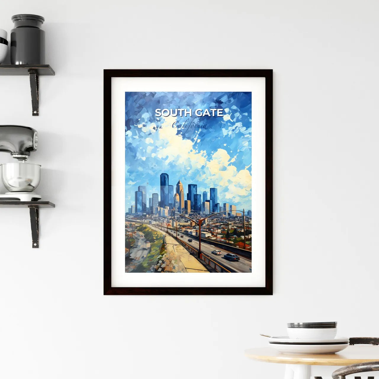 South Gate, California, A Poster of a cityscape with a highway and buildings Default Title