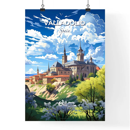Valladolid, Spain, A Poster of a building on a hill with trees and a cloudy sky Default Title