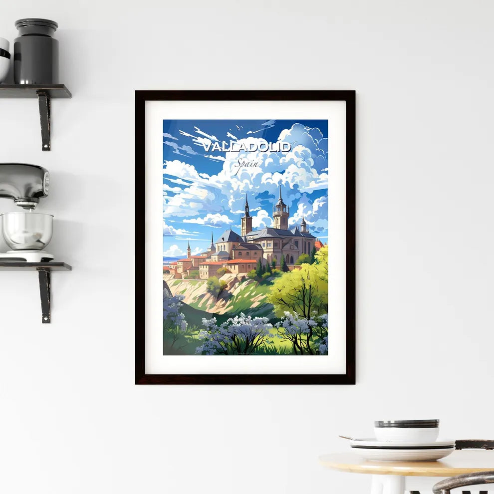 Valladolid, Spain, A Poster of a building on a hill with trees and a cloudy sky Default Title