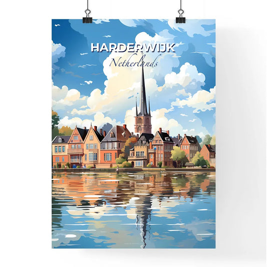 Harderwijk, Netherlands, A Poster of a water body with houses and trees and a church Default Title