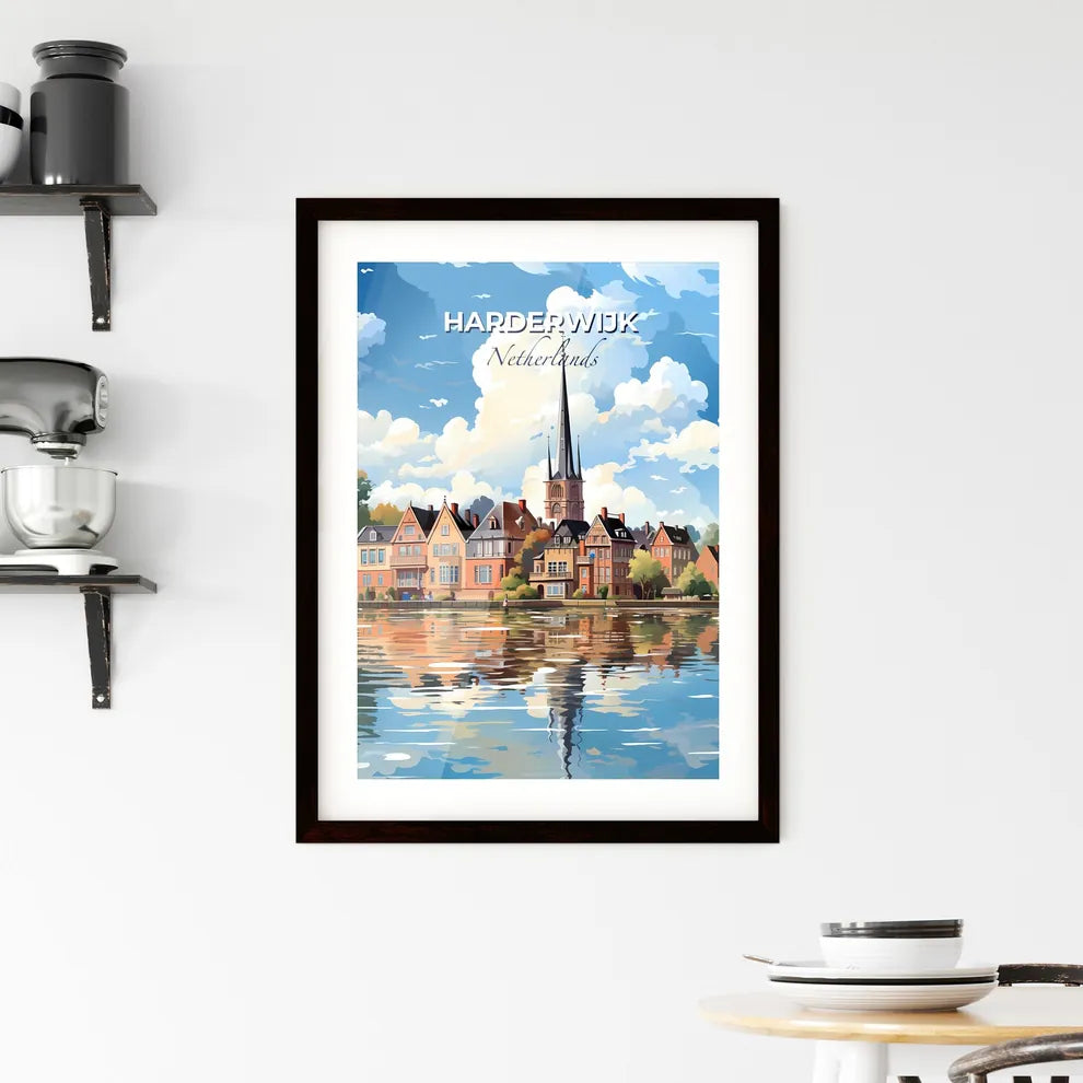 Harderwijk, Netherlands, A Poster of a water body with houses and trees and a church Default Title