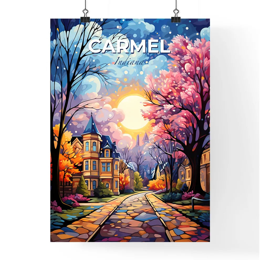 Carmel, Indiana, A Poster of a painting of a house with trees and a road Default Title