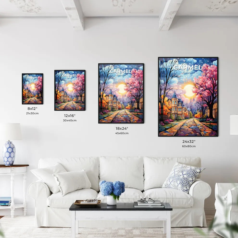 Carmel, Indiana, A Poster of a painting of a house with trees and a road Default Title