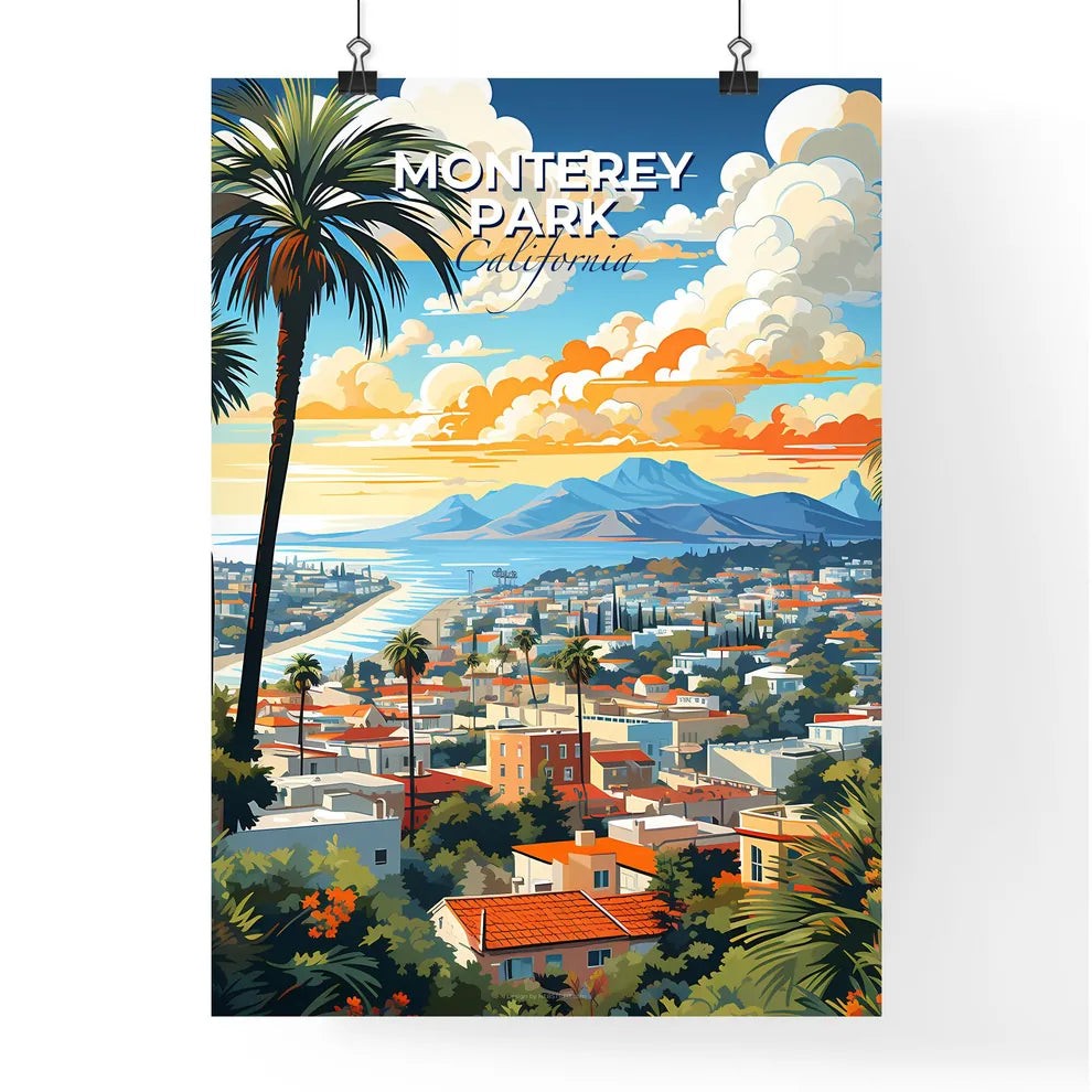 Monterey Park, California, A Poster of a city with palm trees and mountains Default Title