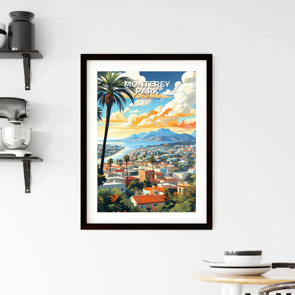 Monterey Park, California, A Poster of a city with palm trees and mountains Default Title