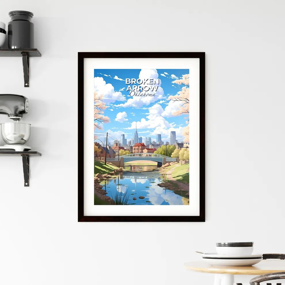 Broken Arrow, Oklahoma, A Poster of a bridge over a river with trees and a city in the background Default Title