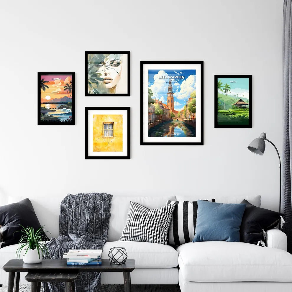 Leeuwarden, Netherlands, A Poster of a water canal with a clock tower and trees Default Title