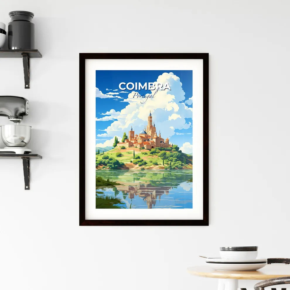 Coimbra, Portugal, A Poster of a castle on a hill with trees and a body of water Default Title