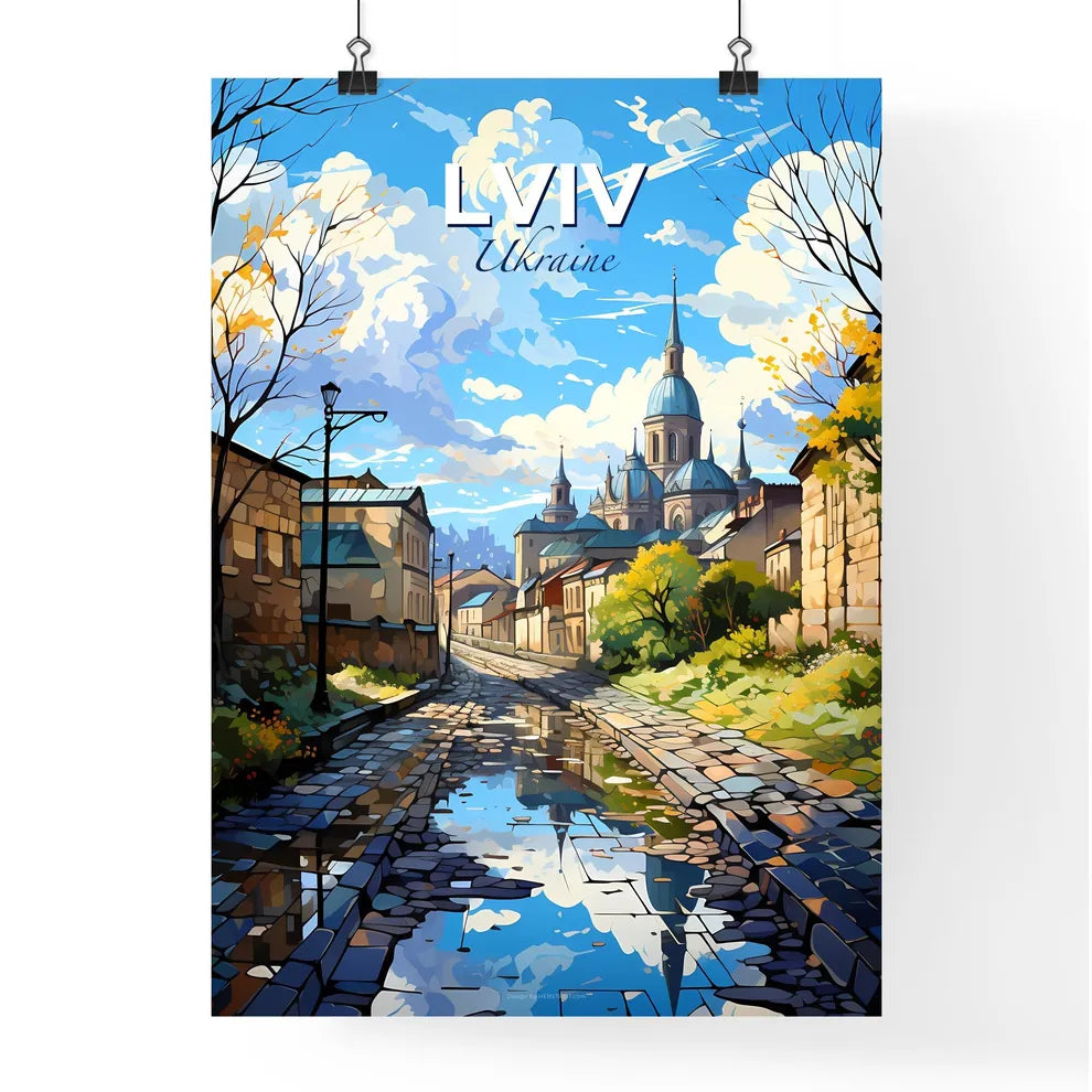 Lviv, Ukraine, A Poster of a water way with buildings and trees Default Title
