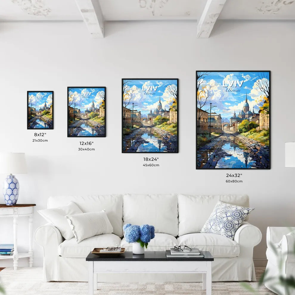 Lviv, Ukraine, A Poster of a water way with buildings and trees Default Title