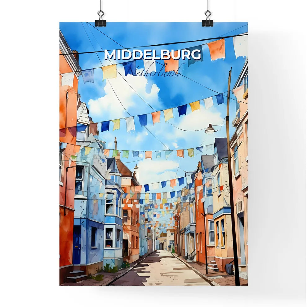 Middelburg, Netherlands, A Poster of a street with colorful flags Default Title