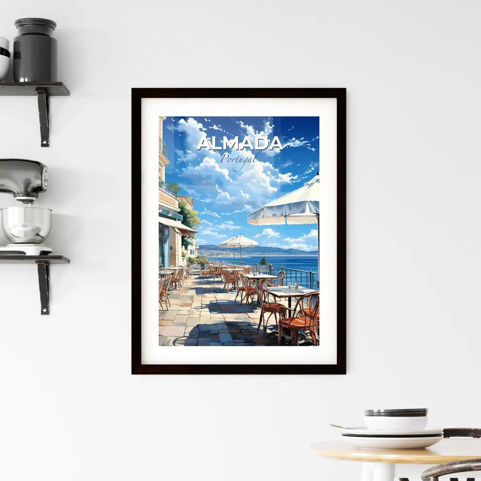 Almada, Portugal, A Poster of a restaurant with tables and umbrellas on a sidewalk Default Title