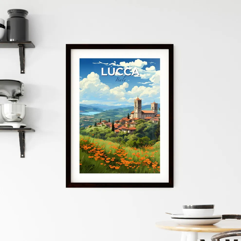 Lucca, Italy, A Poster of a landscape with a town and a river Default Title