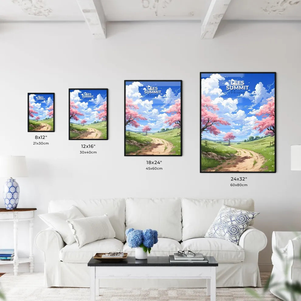Lees Summit, Missouri, A Poster of a dirt road with pink trees and flowers on it Default Title
