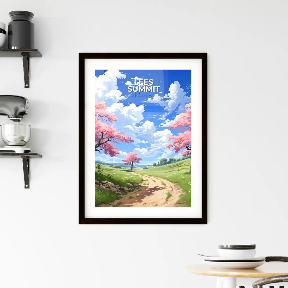 Lees Summit, Missouri, A Poster of a dirt road with pink trees and flowers on it Default Title