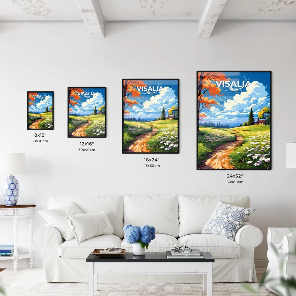 Visalia, California, A Poster of a painting of a landscape with a path and flowers Default Title
