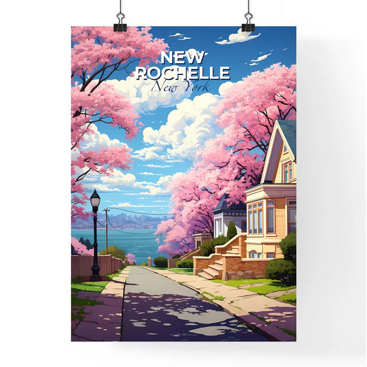 New Rochelle, New York, A Poster of a street with pink trees and houses Default Title