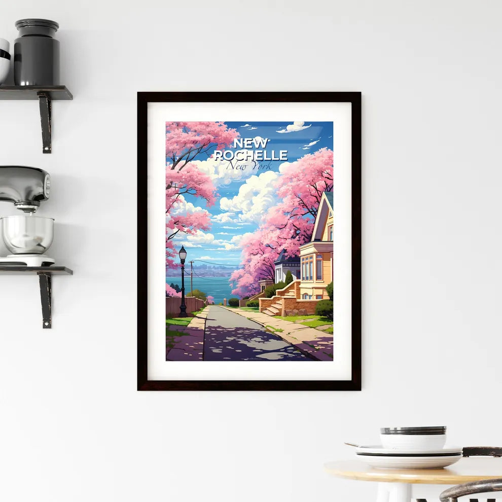 New Rochelle, New York, A Poster of a street with pink trees and houses Default Title