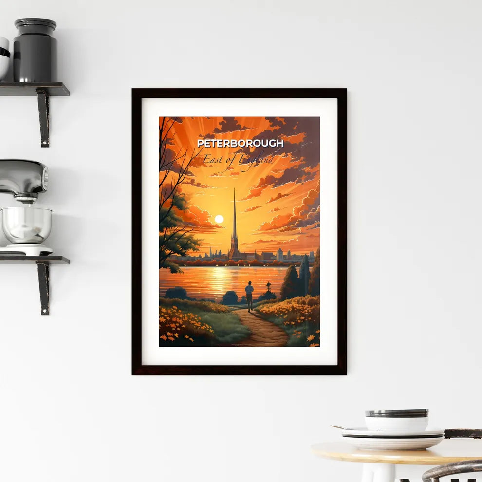 Peterborough, East of England, A Poster of a man walking on a path by a body of water with a tall spire Default Title