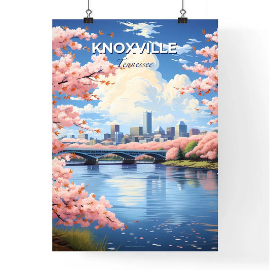 Knoxville, Tennessee, A Poster of a bridge over a river with pink flowers Default Title