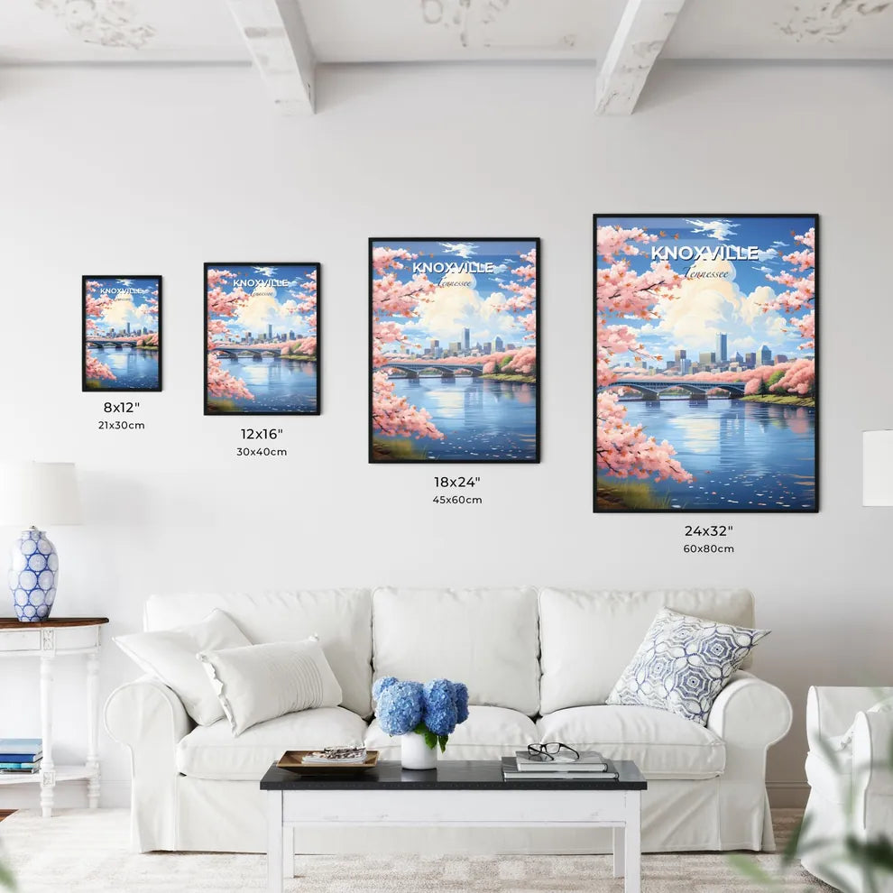 Knoxville, Tennessee, A Poster of a bridge over a river with pink flowers Default Title