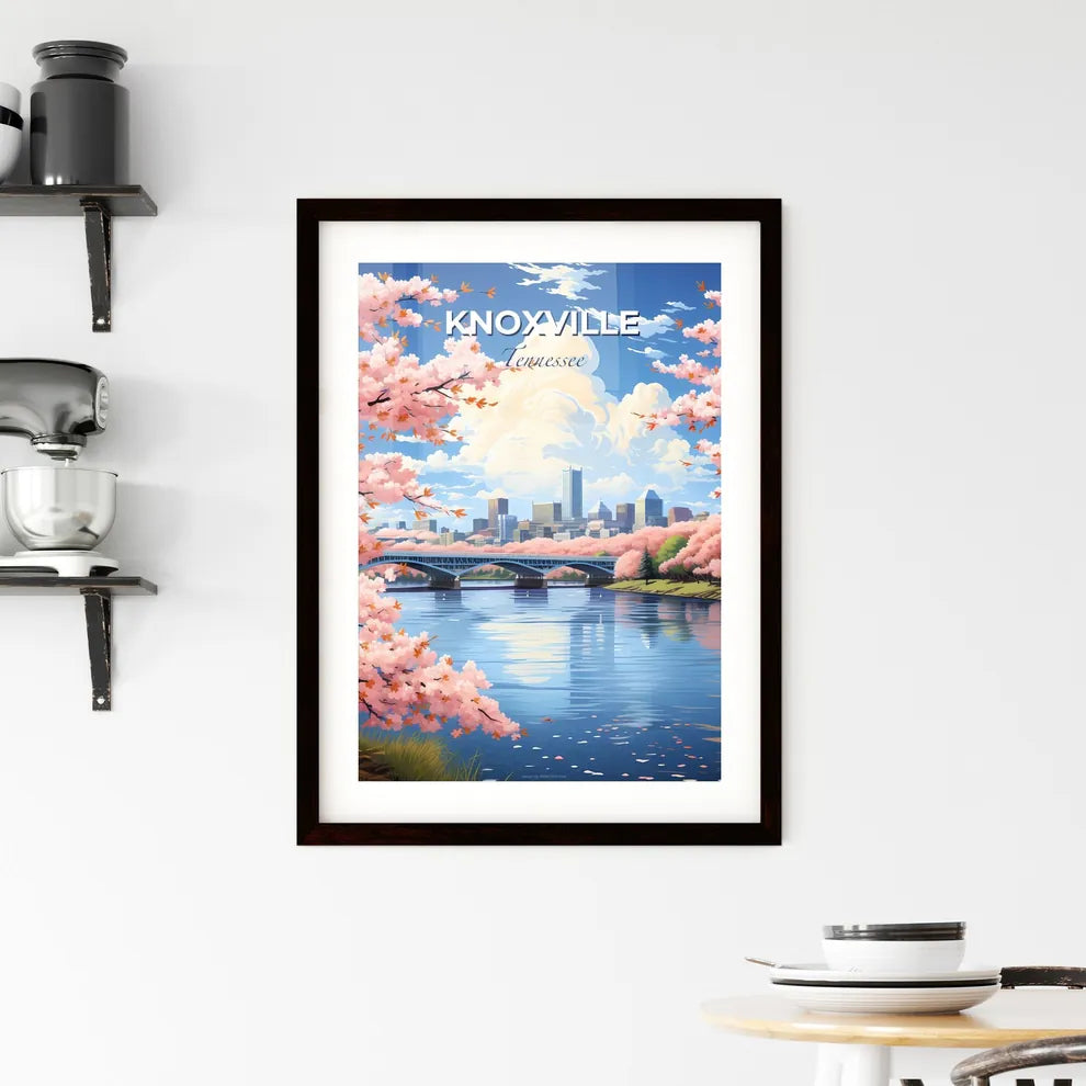 Knoxville, Tennessee, A Poster of a bridge over a river with pink flowers Default Title