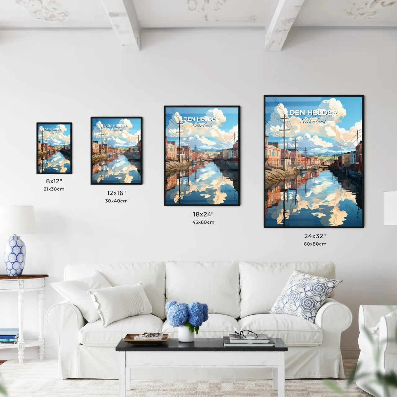 Den Helder, Netherlands, A Poster of a water canal with buildings and power lines Default Title