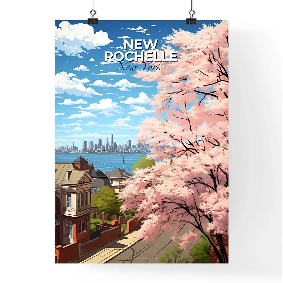 New Rochelle, New York, A Poster of a pink tree with pink flowers next to a city Default Title