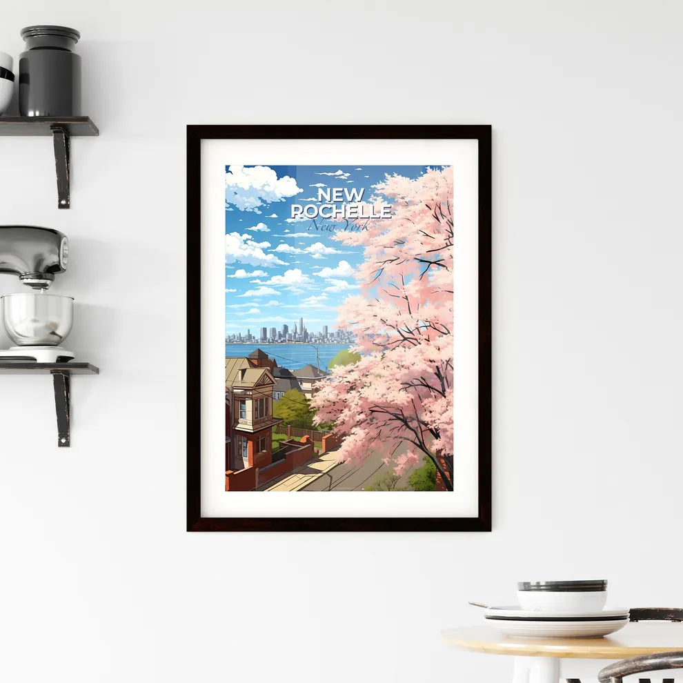 New Rochelle, New York, A Poster of a pink tree with pink flowers next to a city Default Title