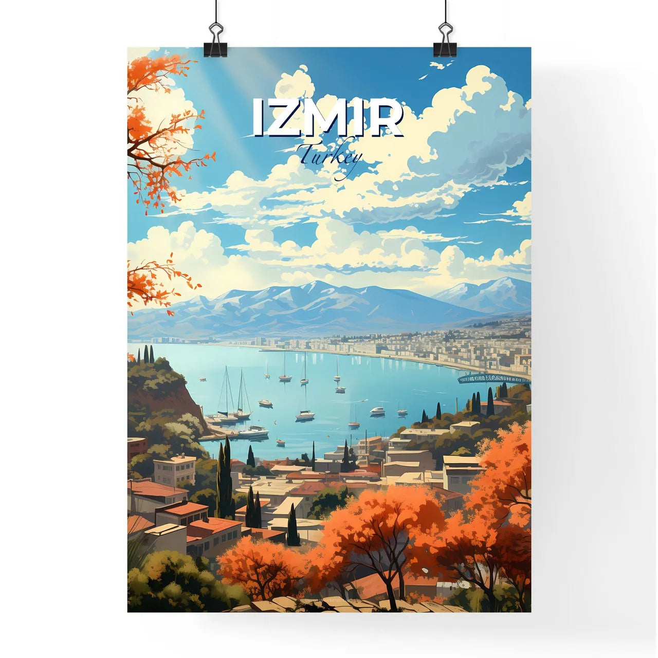 Izmir, Turkey, A Poster of a city with boats on the water Default Title